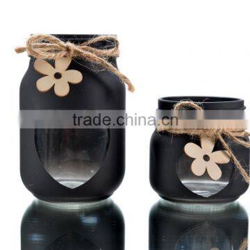 Chalk Glass Candle Jar With Flower Decoration