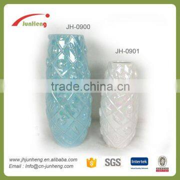 home & garden embossed glazed blue wholesale ceramic white mini pots, vase ceramic