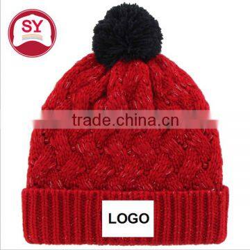 Red Cuffed Knit, Stretch-fit for easy feel Beanie cap , custom logo cap and hat