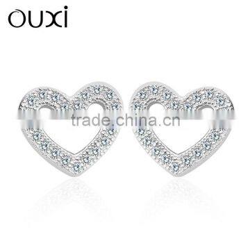 2015 OUXI 925 silver diamond heart crystal earring stud Y20280