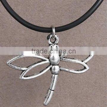 3.0mm Black adjustable vintage DIY dragonfly charm rubber choker necklace