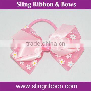 Pink Flower Print Sheer Satin Ribbon Bow Tie