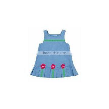 handmade dress girls blue corduroy jumper dress red flowers hot dress kids girls