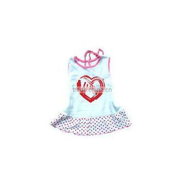 Dress baby girls custom logo imprinted kids cotton dress blue little girls clothes