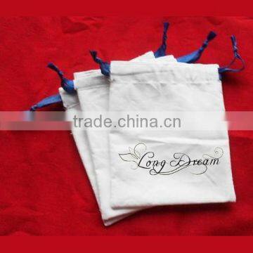 White Cotton bags with Royal Blue Satin Ribbon