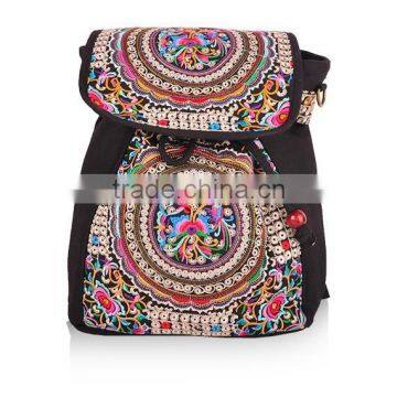 2016 New Design ethnic women bag embroidery school bag cheap canvas backpack