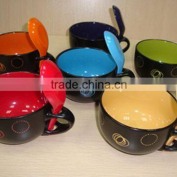 6 Pieces Ceramic Stoneware Soup Bowl Set With Spoon