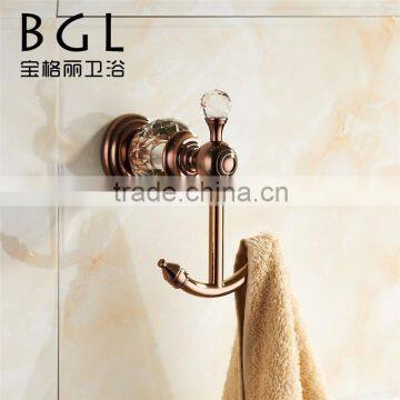 2015News Bathroom accessories brass and crystal double rose gold robe hook