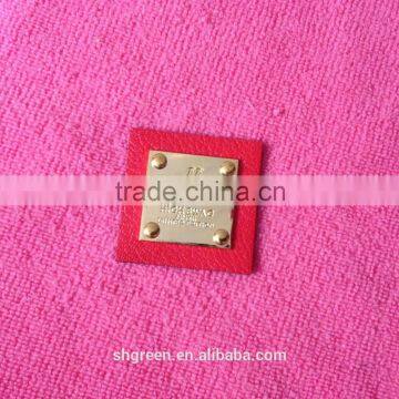 Red Leather Metal Logo Tag,metal Brand Logo Leather Label photo-2