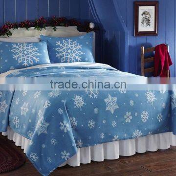 Blue Snowflake Printed 3D Bedding Set, Fleece Receiving Blanket with 2 Pillows for Bed