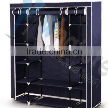 Double canvas fabric clothes portable wardrobe closet storage shelf