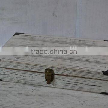 Washed White Wooden Trunk With Corner Metal Decor photo-2