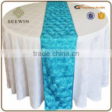 12x108 Washable Satin Rosette Table Runner for Dinning Decoration photo-4