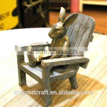 Plate Bronze Reading Antique Resin Rabbit Statues photo-2