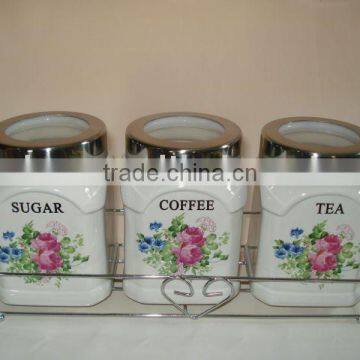 3 Pcs Tea Coffee and Sugar Ceramic Canister Set photo-2