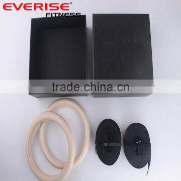Nylon Strap Crossfit Wooden Training Gymnastic Rings With Black Box photo-2