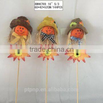 Straw and Fabric Scarecrow With Pumpkin for Halloween Decoration photo-6
