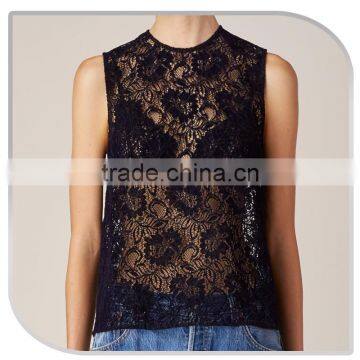 Ladies Lace Tops for Women 2016 Sleeveless Latest Design Sexy Net Tops for Girls photo-4