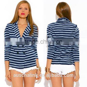 Navy Blue Stripe Girls Double Breasted Blazer Wholesale photo-6