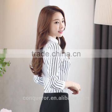 New Designfancy Long Sleeve Stripe Cotton Shirt for Ladies photo-3