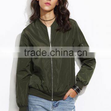 Zipper Up Olive Green Bomber Jacket With Arm Pocket 100% Polyester Custom Pilot Bomber Jacket Fashion Clothing Supplier photo-6