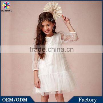 Children Frocks Designs 3\4 Sleeve White Lace Fashion Summer Flower Girls Free Prom Party Wedding Dresses