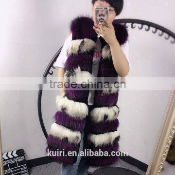 Top Luxury Real Fox Fur Vest For Women Whole Skin Winter Thick Stripe Natural Mixed Color Fox Fur Waistcoat Plus Size photo-4