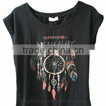 Comfortable women's short sleeve T-shirts with hot fix rhinestone pattern