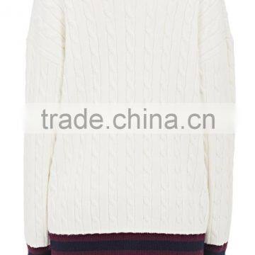 Wholesale Pure White V-Neck Rib-Knit Cashmere Women Sweater With Buttons Fastening and Slant Pockets photo-4