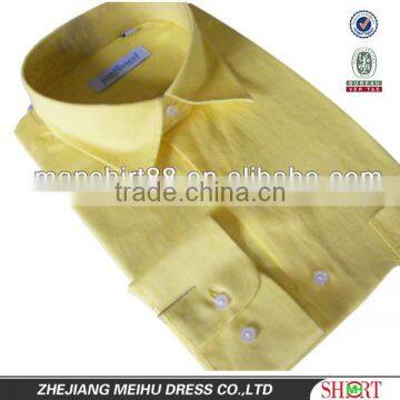 men's yellow linen shirt with long sleeve and one chest pocket