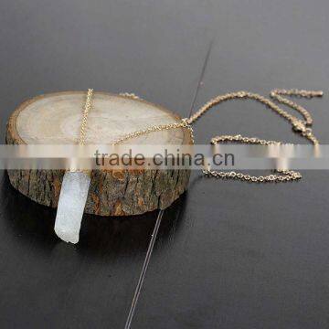 New Fashion Link Cable Chain Gold Plated Cylinder White Pendant Quartz Crystal Druzy Necklace photo-3