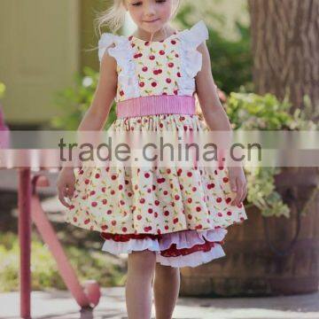 Spring Summer Colorful Flowers Printed Wolf Remake Dress Baby Clothes Sets