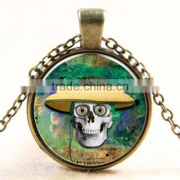 XP-TGN-S-143 Pendant Dome Silver Mandala Time Gemstone Round Skull Glass Cabochon Necklace For Promotional Gift