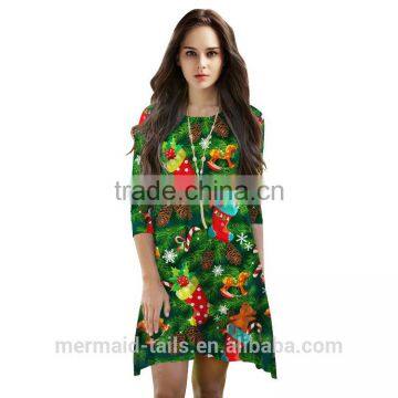 women fashion wholesale Christmas tree dress digital printing Christmas sleeves dress