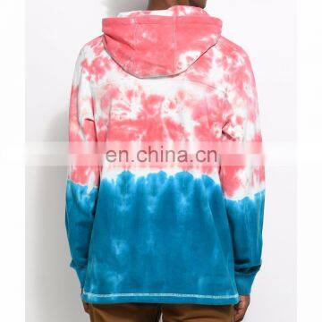 2017 Latest Fashion Cusom 100% Cotton Tie Dye Light Red&Blue Pull Over Hoodie For Men photo-2
