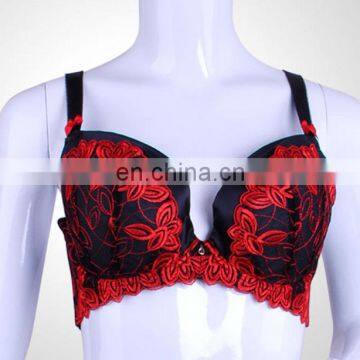 2015 Classical Full Cup Sexy Mature Women Red Lace Slip Embroidered Bra photo-6