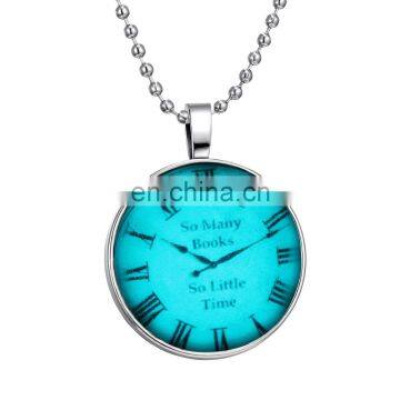 Vintage Watch Clock Pattern Luminous Pendant Glowing in The Dark Necklace