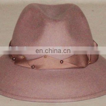 Pink fedora hat with elegant trimming