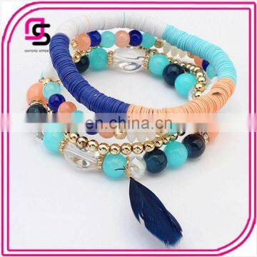 2017new fashion jewelry Bohemian bracelet beads bracelet with small feathers