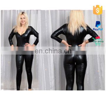 Newest Black Zipper Sexy PVC Leather Catsuit