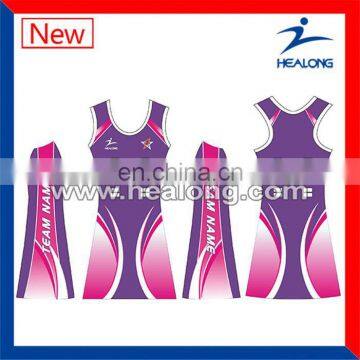 Healong Sport dye sublimation heat transfer imprinting Good Quality Netball Wear knitted