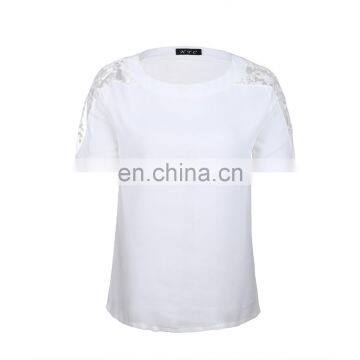 2016 New Fashion White T Shirt Women short Sleeve Lace Crochet Embroidery Knitted Tee Shirt