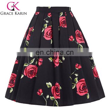 Grace Karin Women Pleated Vintage Cotton Floral Print Skirt CL6294-19