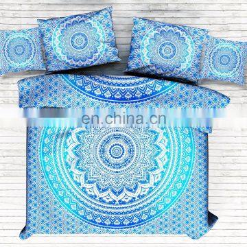 Indian Beautiful Blue Ombre Mandala Duvet Cover 2 PC Pillow Cover 2 PC Cushion Cover Queen Size Doon Cover