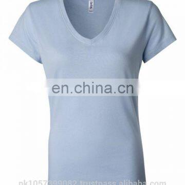 Promotional V neck Blank T-shirt For Women - customized plain v neck t shirt women-stylish fashion slim fit v neck t-shirt for