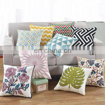 100% cotton canvas wholesale ready made 16 colors geometry designs decorative Embroidered cushion cover