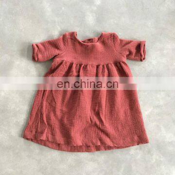 Wholesale Linen Kids Clothes Short Sleeve Soft Fabric Baby Linen Long Dress