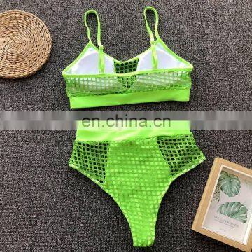 Swimwear Women 2019 Mermaid Swimsuit Halter Push Up Summer Neon Green Fishing Net Mesh Biquini Thong Bikini Maillot de Bain