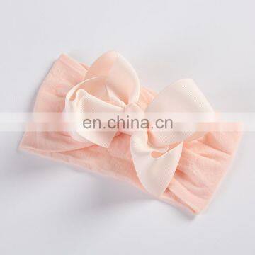23Colors 5inch Baby Solid Headband Girls Soft Headwear With Silk Ribbon Bow