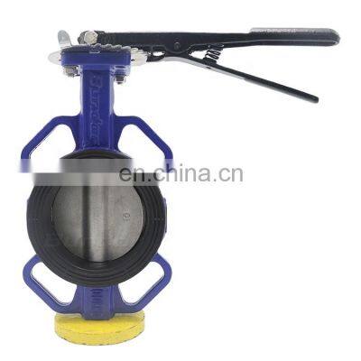 Bundor 4 Inch Ductile Iron CE EAC ISO TS approved grooved Handle Operated Cast Iron Wafer Butterfly Valve